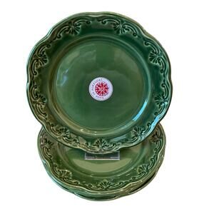 MATCERAMICA Portugal Green Ceramic Salad Plates 9" Set of 4 Embossed Border NEW